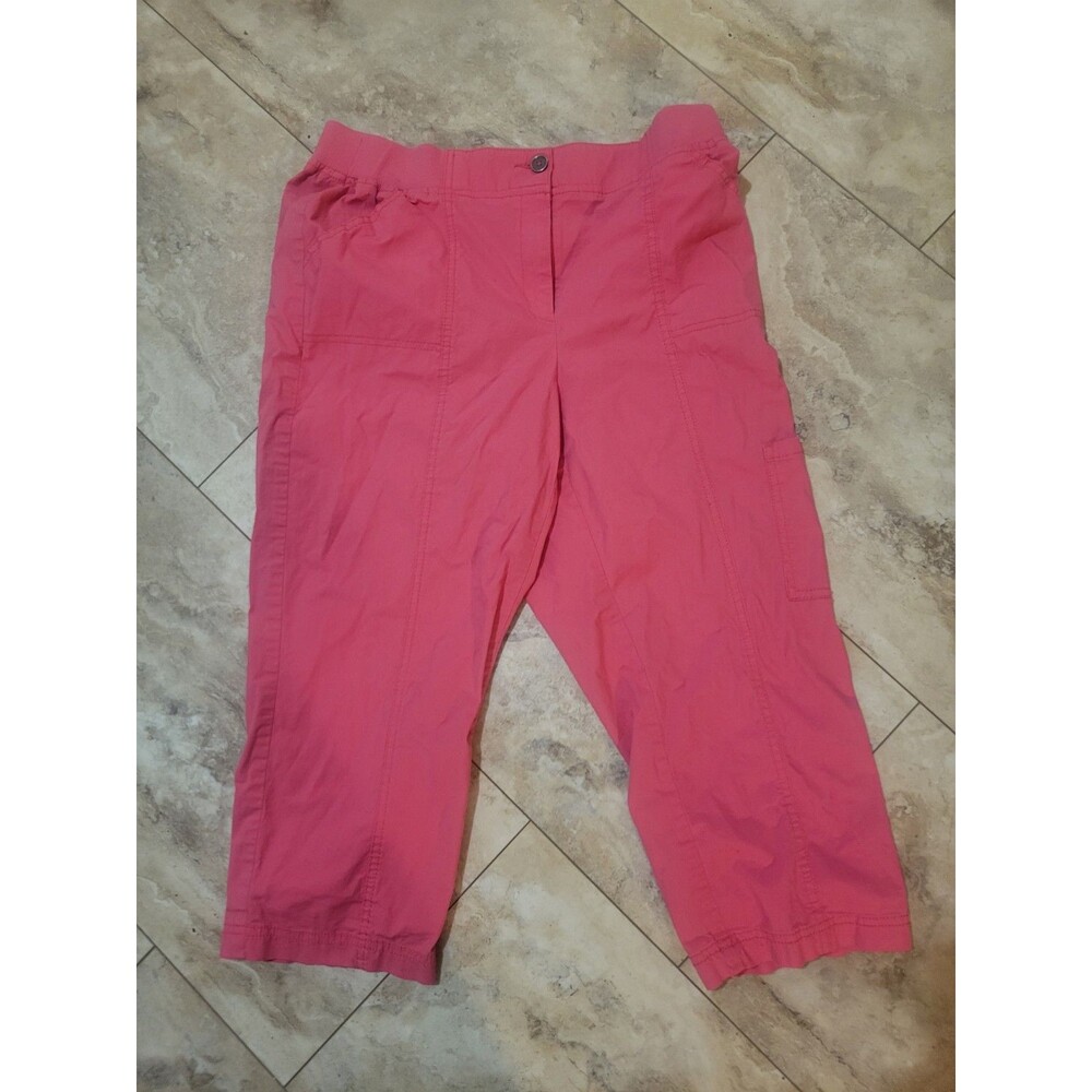 Chico's Bubblegum Pink Cotton Cargo Utility Boho Coastal Beachy Capri Pants Sz 1